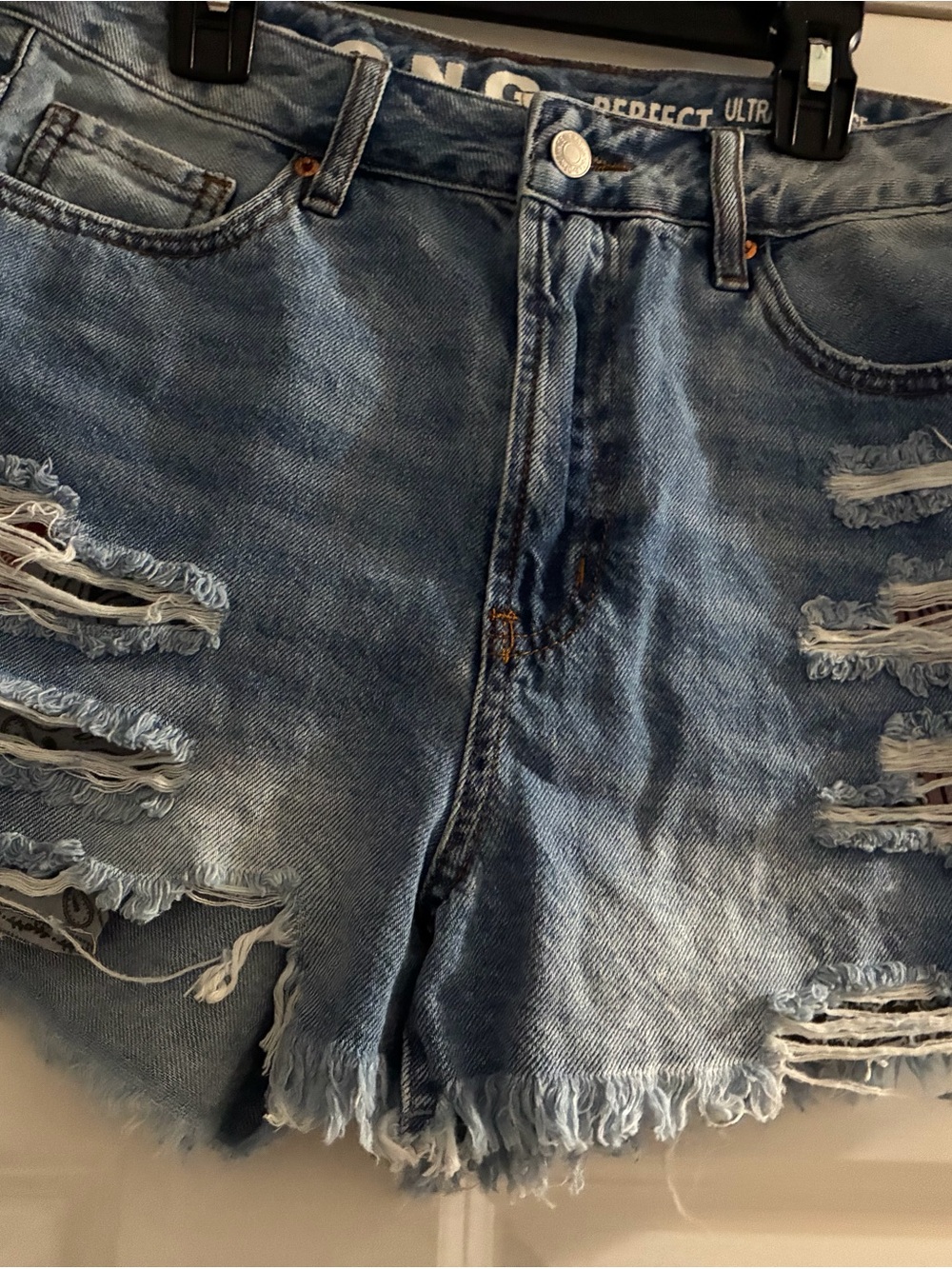 High-Rise Distressed Denim Shorts - Light Blue